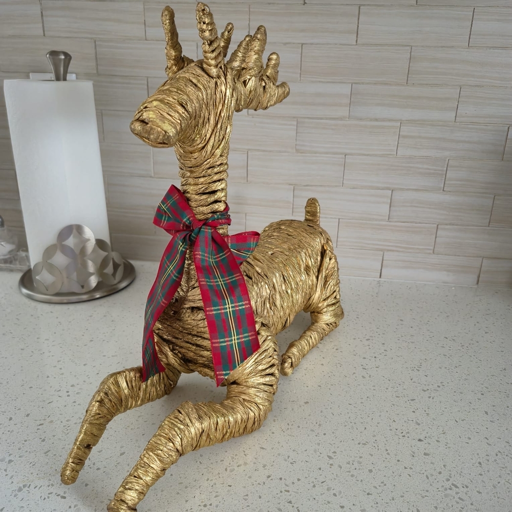 Rare Vintage Christmas Reindeer Decoration. Golden Twine. Hand Made